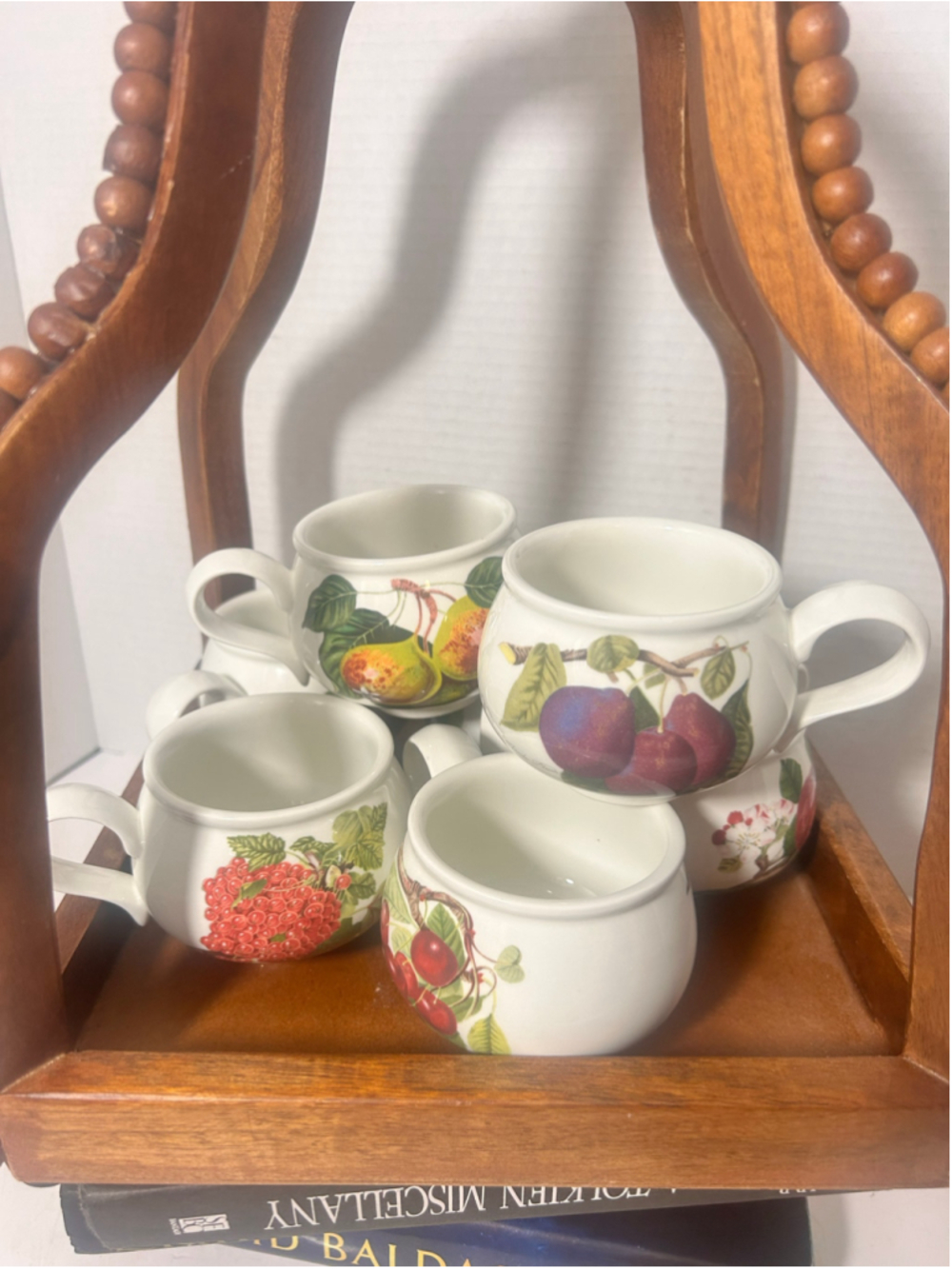 Portmeirion Pomona Fruit Footed Coffee Tea Mugs Set of 6 Farmhouse Cottage